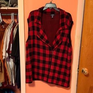 Chaps Women's Red and Black Plaid vest